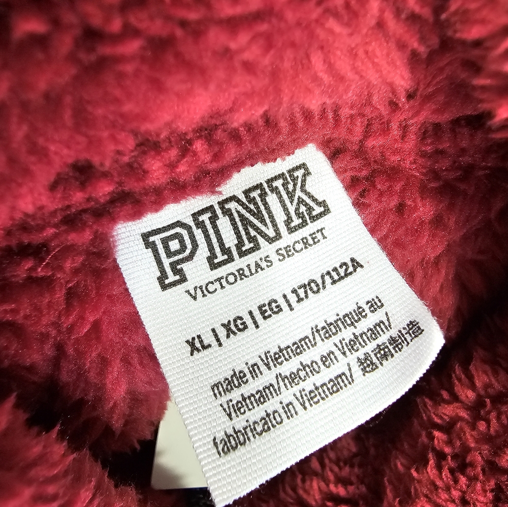 PINK Victoria's Secret Sherpa Teddy Jacket Full Zip Maroon VS Sweater New XL - Picture 11 of 16